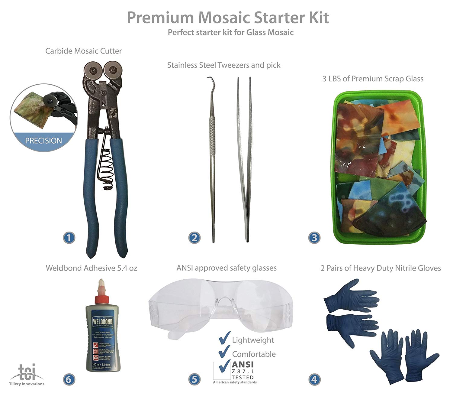 Premium Mosaic Tiles Starter Kit. Includes 3 LBS of our BEAUTIFUL scrap glass