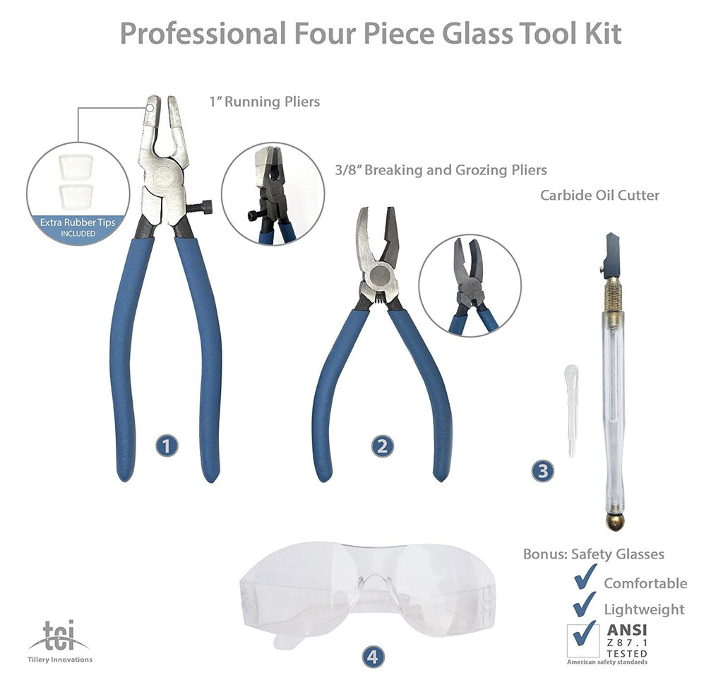 Professional Four Piece Glass and Mosaic Tool Kit with Pencil Cutter